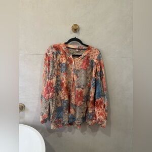 Anthropologie patchwork bat wing sleeve blouse size XL